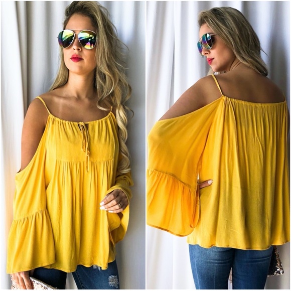 STacey Off Shoulder Yellow Blouse - Picture 2 of 3